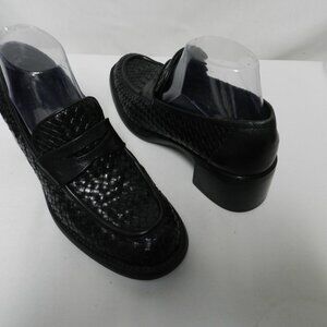 BASS Vintage basket weave woven Leather Penny Loafer pumps Women black Size Sz 9